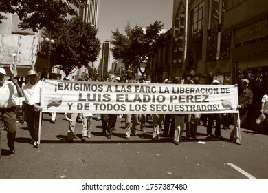 Bogotá, Colombia; 18/02/2009: March In The City Of Bogota Against The Revolutionary Armed Forces Of Colombia (Farc)