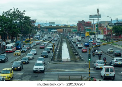 Colombia, Bogota, August 13 2022 : Traffic Jam On Avenida Boyaca (Boyaca Avenue) In Bogota, Colombia.