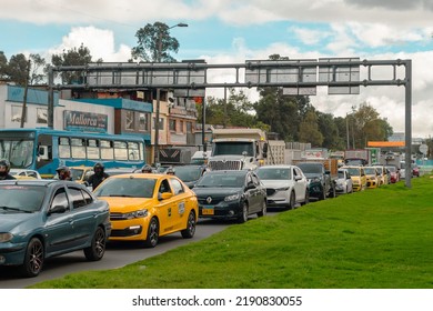 Colombia, Bogota, July 25 2022 : Traffic Jam In Bogota, Colombia.