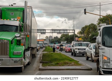 Colombia, Bogota, July 25 2022 : Traffic Jam In Bogota, Daily Urban Scene.