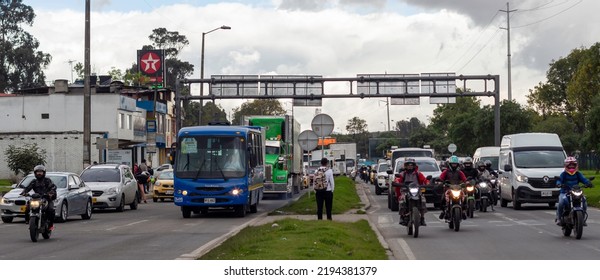 Colombia, Bogota, July 25 2022 : Traffic Jam In Bogota, Colombia.