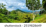 Colombia, Cali, Los Chorros, viewpoint on the forested mountains in summer