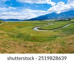 Colombia, Cali, panoramic view of the tributary of Lake Calima on a sunny day