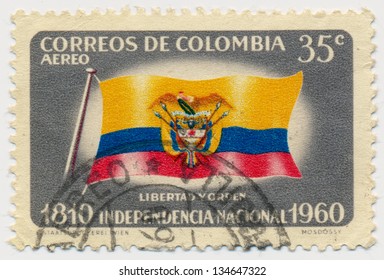 COLOMBIA - CIRCA 1960: A stamp printed in Colombia, shows flag of Colombia, circa 1960