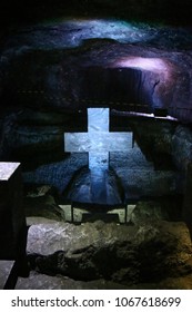 Zipaquirá, Colombia - March 18, 2018: A Shot Of One Of The Stations Of The Cross Within The Salt Cathedral, An Underground Roman Catholic Church Built Inside A Salt Mine In Zipaquirá.