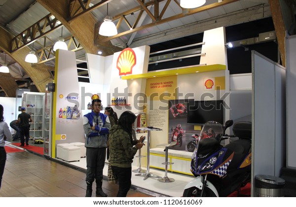 Medellín,\
Colombia; May 02 2013: Fair in Plaza Mayor. The motocycle exhibit\
hall also known as \