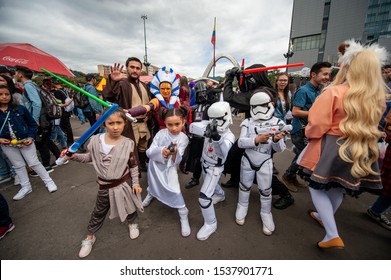 BOGOTÁ, COLOMBIA - OCTOBER 13, 2019: Kids And Teenagers Cosplay As Star Wars Characters In SOFA 2019 In Corferias, Bogotá (Sebastián Barros//Shutterstock).