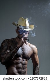 Colombian Cartel. Cigar. Muscular Latin Lover. Portrait Of Brutal Handsome Latin Man. Stylish Man Looking Away. Men Fashion Portrait. Confident Man