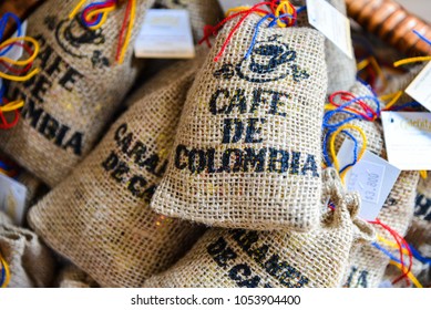 Colombian Coffee for sale in a market in Alameda District, Cali, Colombia.