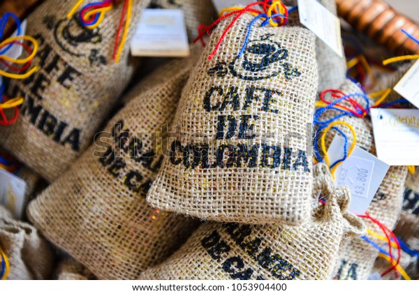 Colombian Coffee for sale in a market in\
Alameda District, Cali,\
Colombia.