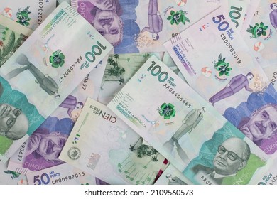 Colombian Currency In Its Different Denominations