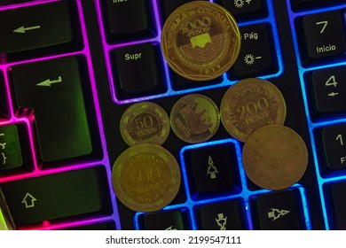 Colombian Currency On A Keyboard