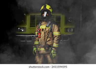 A Colombian firefighter uses his fire protection