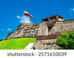 Colombian flag at the Castillo San Felipe de Barajas Fortress in Cartagena de Indias, Colombia