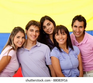 Colombian Group People Flag Behind Them Stock Photo 88083916 | Shutterstock