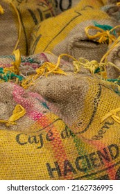 Colombian Sacks Of Coffee In A Farm, Colombia, South America,  Rural Scene - Stock Photo