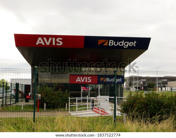 Colombier-Saugnieu / France - October 6, 2019: Avis\
Budget car rental airport office at Lyon-Saint Exupéry Airport,\
formerly known as Lyon Satolas Airport, is the international\
airport of\
Lyon.