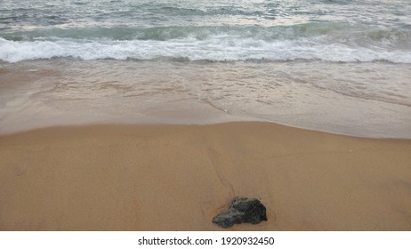 Colombo Beach With Waves, One Rock And Sands 