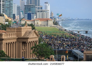 Colombo, Sri Lanka - April 10 2022: Sri Lanka’s President Gotabaya Rajapaksa faces biggest street protest. Sri Lanka economic and politic crisis. Riot police and police  officers