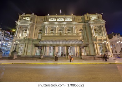Colon Theatre facade on 9 de julio Avenue in Buenos Aires, Argentina