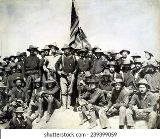 Colonel Roosevelt And His Rough Riders At The Top Of The Hill Which They Captured, Battle Of San Juan Hill During The Spanish American War.