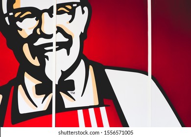 Colonel Sanders logo branding founder who behide successful of crispy fried chicken or Kentucky Fried Chicken or KFC restaurant.29 April 2018,Bangkok, THAILAND.