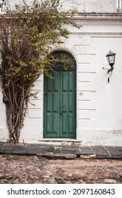 Colonia, Uruguay - September 19, 2021: Colonia Del Sacramento House With Antique Wall Lantern