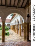 Colonial arches in Santo Ecce Homo monastery near Villa de Leyva in Boyaca department in Colombia