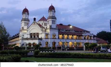 Colonial building at sunset time in Semarang city, Central Java, Indonesia