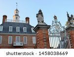 Colonial Williamsburg Governor’s Palace view from the front gate, summertime during the day with a blue sky 