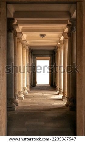 colonnade in interior courtyard, corridor of the building, isolated
