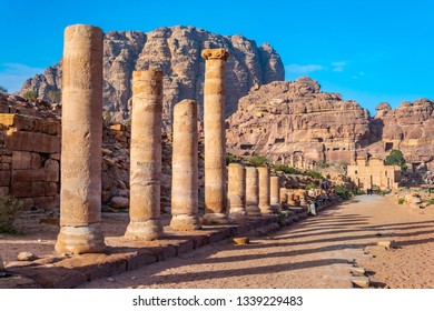 Colonnaded street leading to the Qasr al Bint in Petra, Jordan