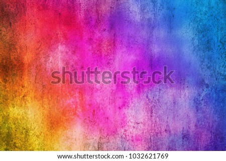 Color background. Grunge red blue and yellow painted on concrete wall.
