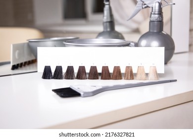 Color Bar, Hair Palette And Working Tools In Hairdressing Salon