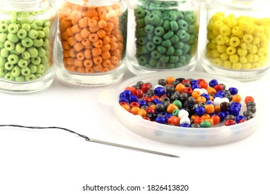 Color beads with needle.Beads in bottle.used in finishing fashion clothes. make bead necklace, beads for women of fashion,Bead Crochet. Daily Beading.