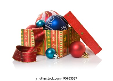 Color Box With Christmas Stuff On White Background