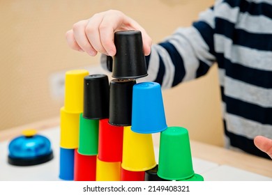 Color Cap Game. Sorting, Counting, Building. Children Activities. Logical Tasks For Kids. Concentration And Attention, Patience, Montessori Methodology. Pursuit Of The Goal, Strategy, New Challenge.