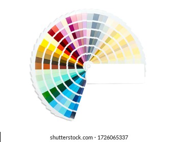 Color card palette, samples for colour definition. Guide of paint samples, colored catalog. Photo close up.