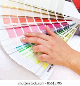 Color Chart With Woman Hand Choosing Pink