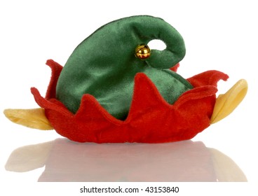 Color Christmas Elf Hat With Reflection On White Background