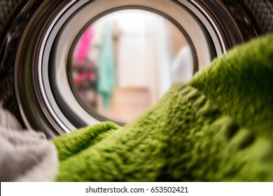 Color Clothes In Washing Machine. Inside View