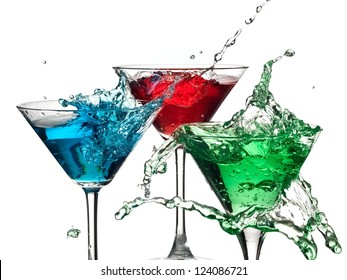 Color Cocktails In Martini Glasses Splash