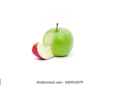 Color Complementarity In A Juicy Green Skin Apple With A Slice Of Red Skin Apple