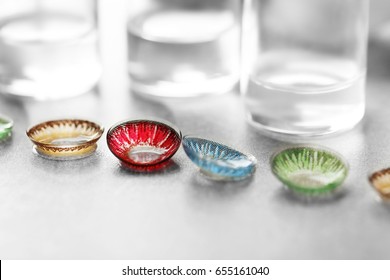 Color Contact Lenses And Bottles, Closeup