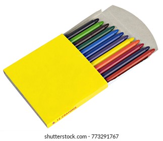 color crayon box school top view isolated on white background with clipping path.