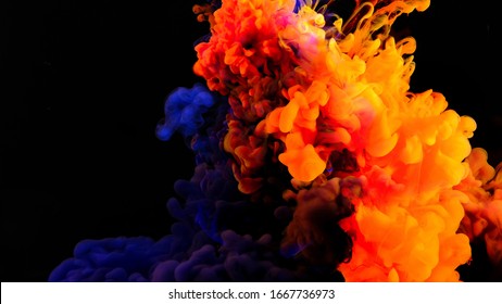 Color Drops In Water , Abstract Color Mix , Drop Of Ink Color Mix Paint Falling On Water Colorful Ink In Water, 