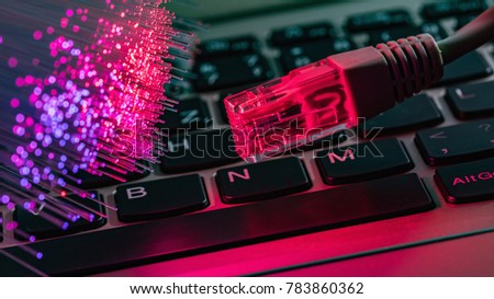 color fiber optical background with notebookk, Fiber optics lights abstract background