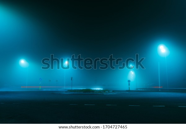 The color fog in the night
city