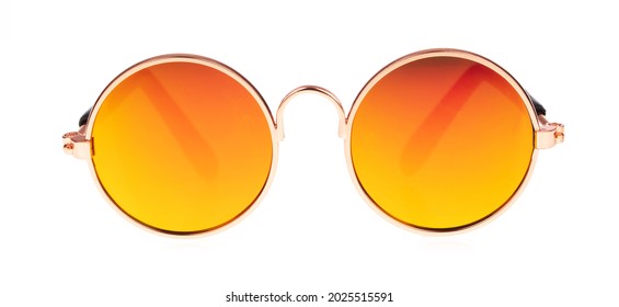 Color Gradient Retro Vintage Round Circle Lens Sunglasses Isolated On White Background.