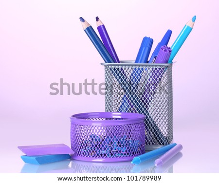 Similar – Foto Bild Glasbecher mit Stiften und Pinseln auf violettem Hintergrund